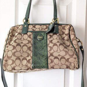 Coach Outlet Signature Canvas Crossbody Satchel with Hunter Green Accent